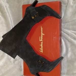 Salvatore Ferragamo Black Suede Calf High Boots7.5